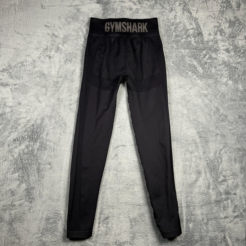 Gymshark Leggings Women Black Sweat Wicking Spell Out Logo Seamless High Waisted